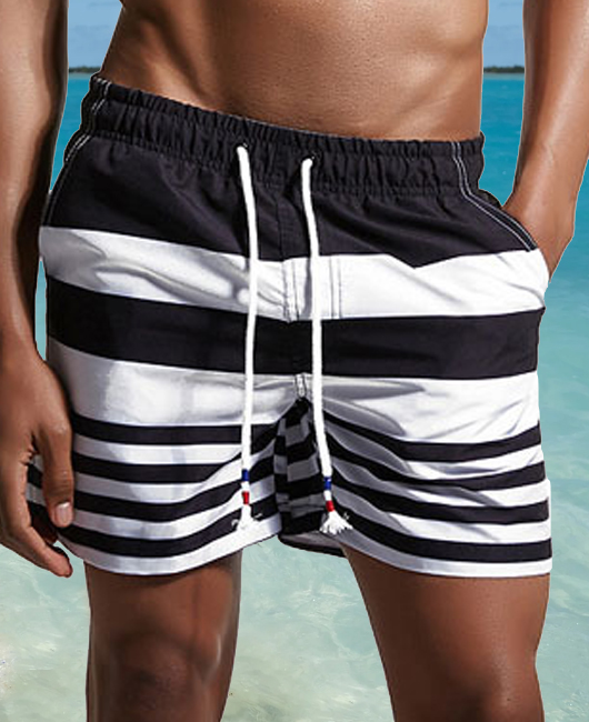 Vacation Casual Striped Print Elastic Waist Drawstring Shorts